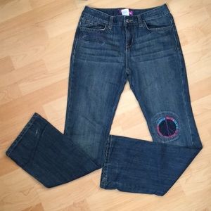 Boot cut jeans with Peace sign✌🏼patch, size 14